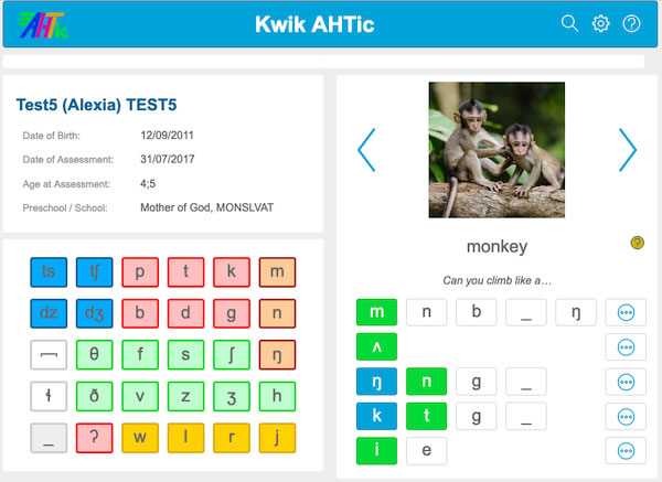 Kwik AHTic Assessment Software an easy to use online articulation and phonology assessment